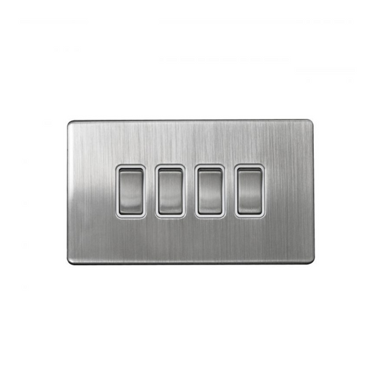 Brushed Stainless Steel Switch 4 Gang 2 Way 10A Screwless
